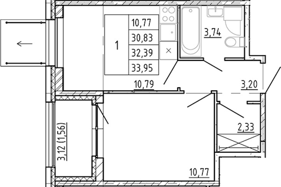 1-комнатная квартира 30.83 м², 2/12 эт., ЖК «Полис Новоселье»